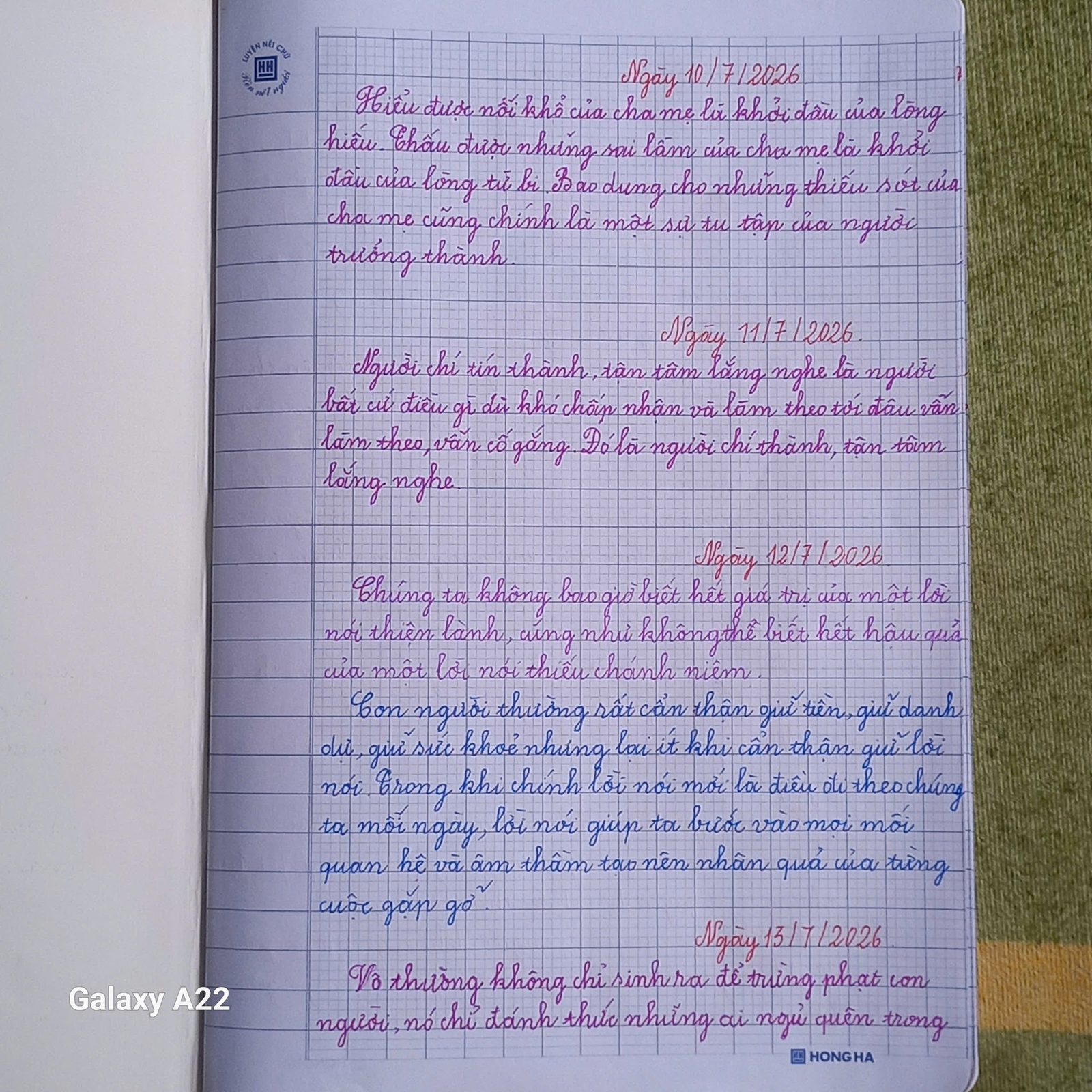 Trang sổ chép tay ngày 12/7/2026
