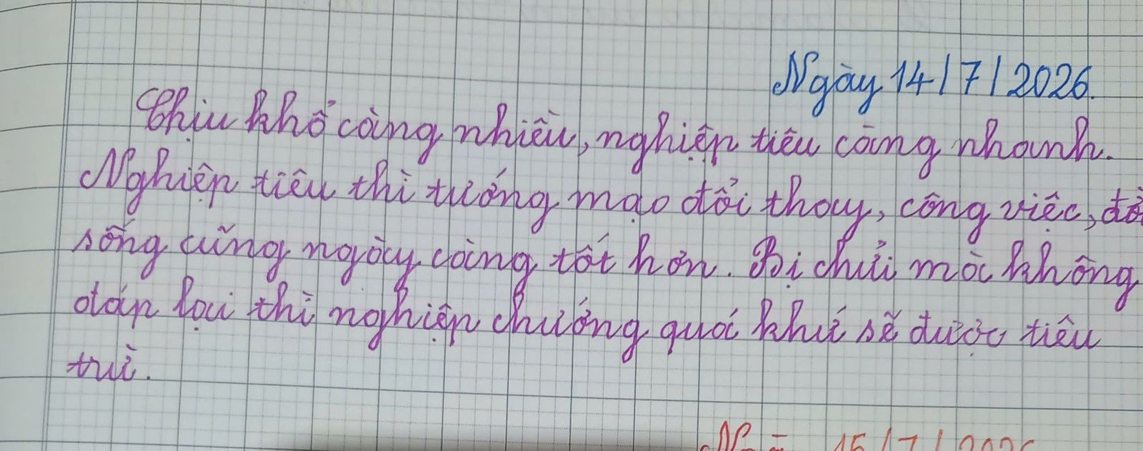 Trang sổ chép tay ngày 14/7/2026