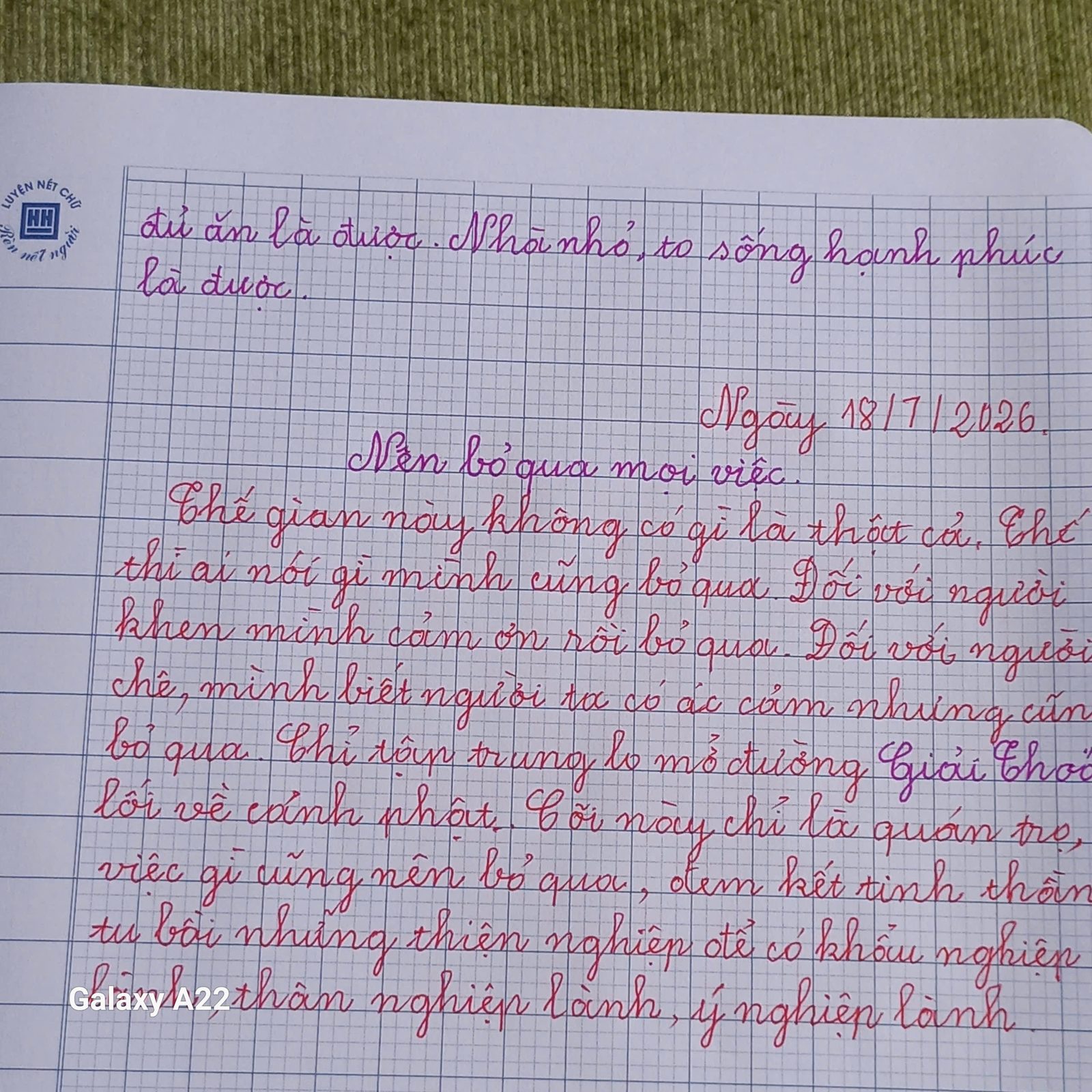Trang sổ chép tay ngày 18/7/2026